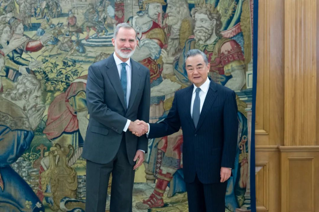 西班牙国王费利佩六世、首相桑切斯会见王毅